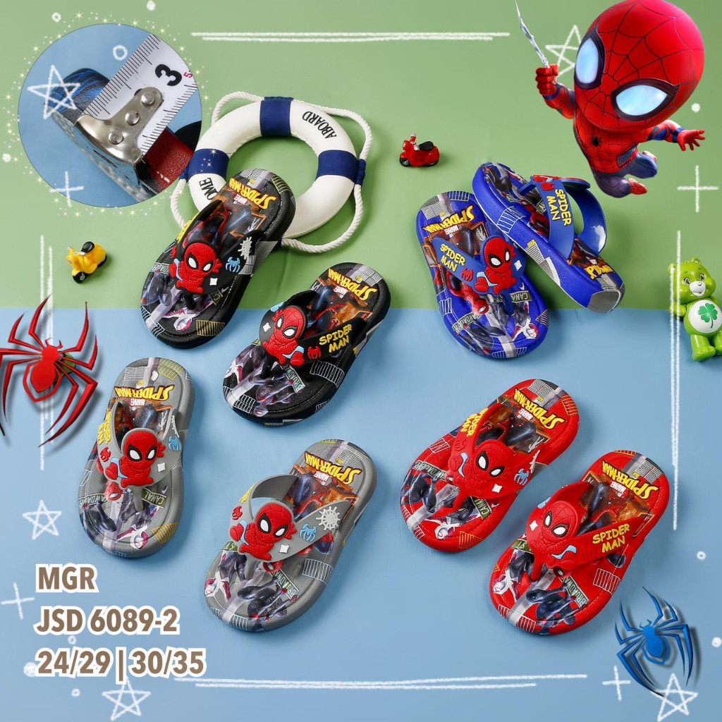 [Bahan halus dan Nyaman] Sandal Jepit Karet Anak Cowok Laki Spiderman Besar Keren Lucu Impor MGR