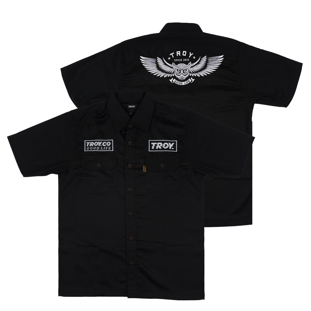 Troy Company Workshirt Workwear Engineers Black Owl - Kemeja Kerja Work Shirt Hitam WSD 2569