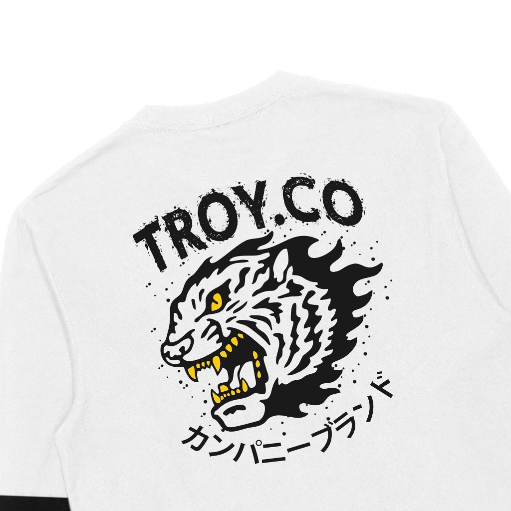 Troy Company Double Layer Longsleeve T-shirt Putih Hitam Tokyo Tiger DS 2450