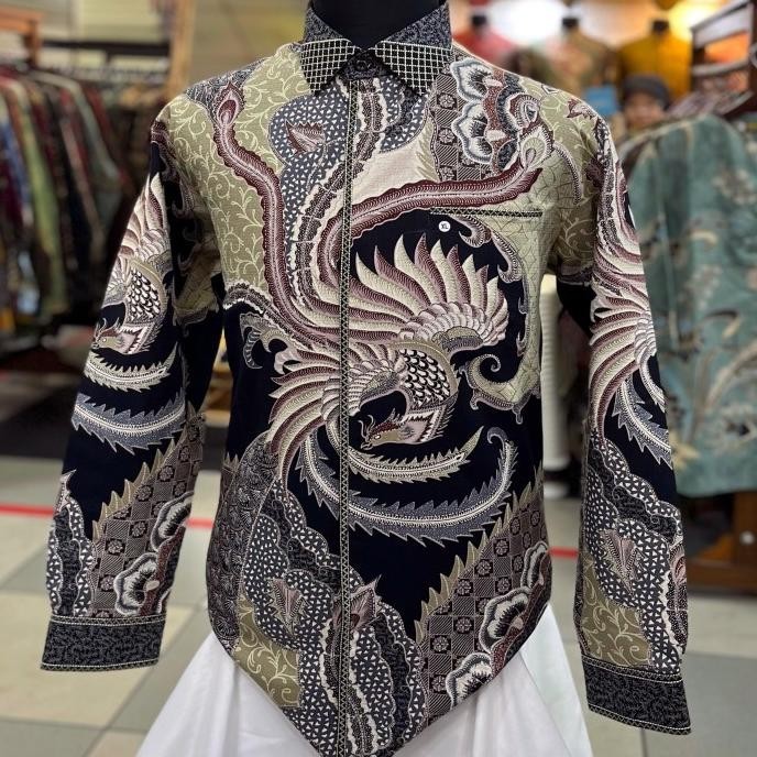 Kemeja Batik Pria Lengan Panjang Katun Satin Motif Sutra Tulis Pesta