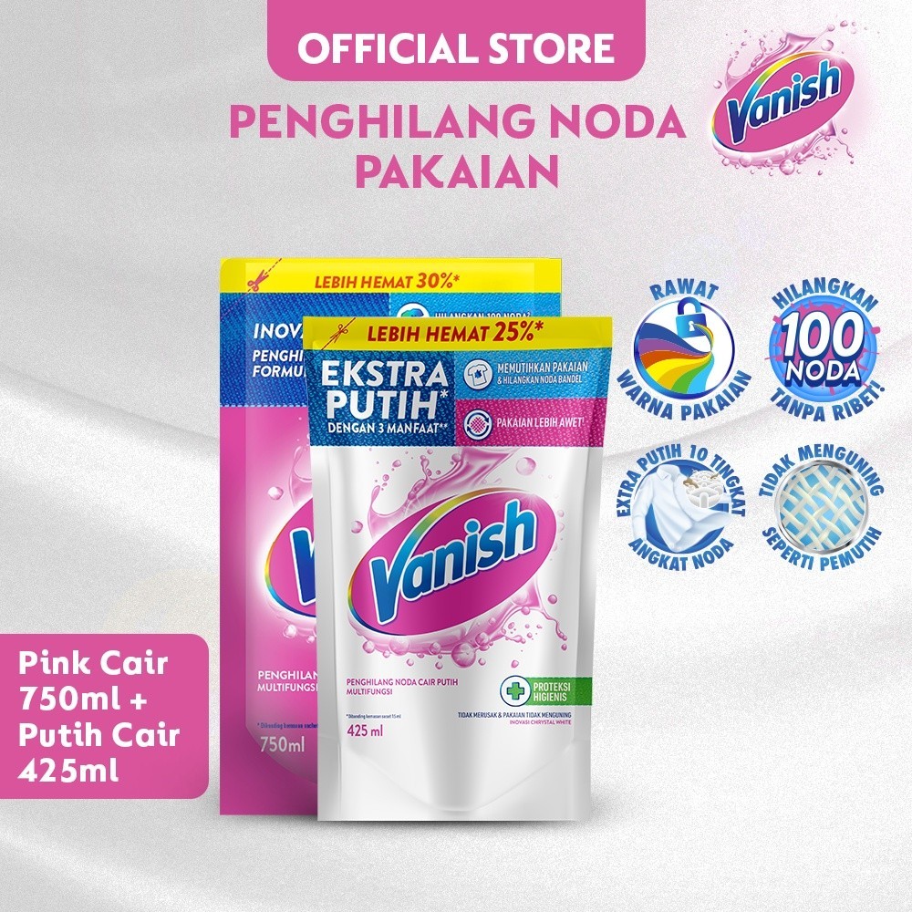 Vanish Pink Cair 750ml + White Cair 425ml - Pembersih Noda Pakaian