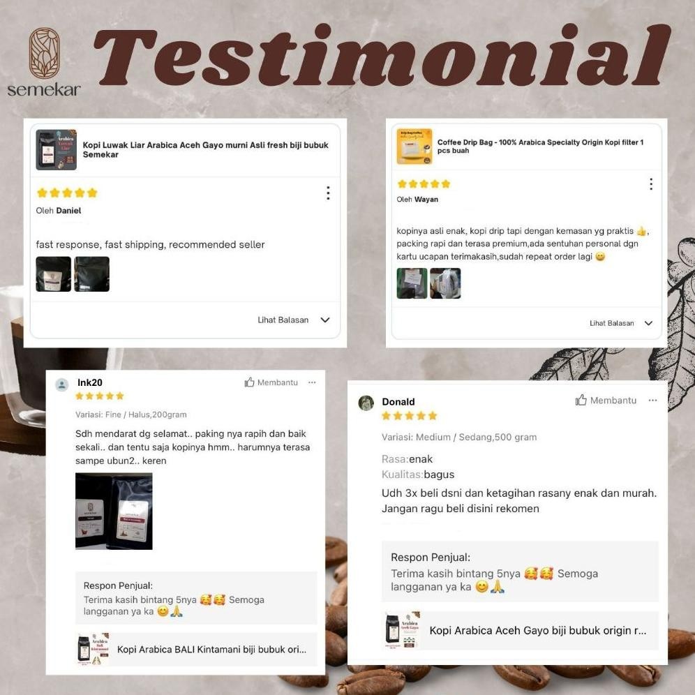 

To94 Kopi Luwak Liar Arabica Aceh Gayo Coffee Asli 100 gram fresh by Semekar - 200 gram Terlaris