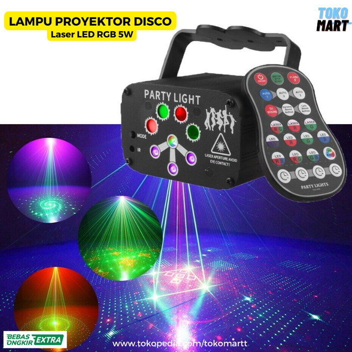 Lampu Disco Putar LED Laser Proyektor Panggung DJ RGB Remote Control