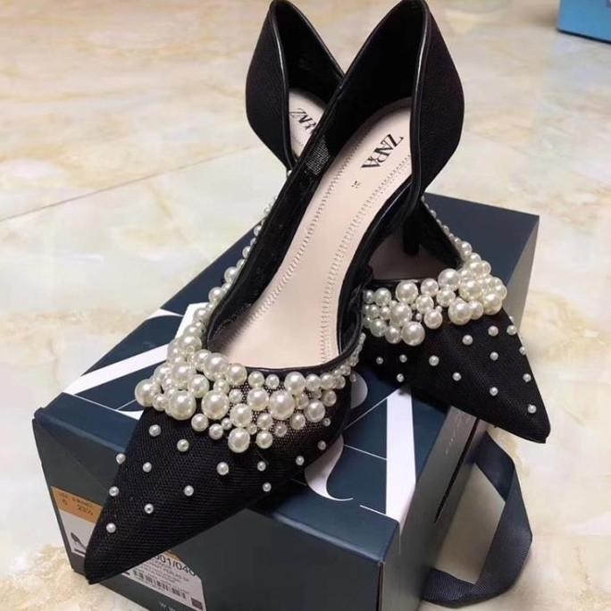 Sepatu Hak Zara Pearl Beads Ori / Sepatu High Heels Wanita Zara