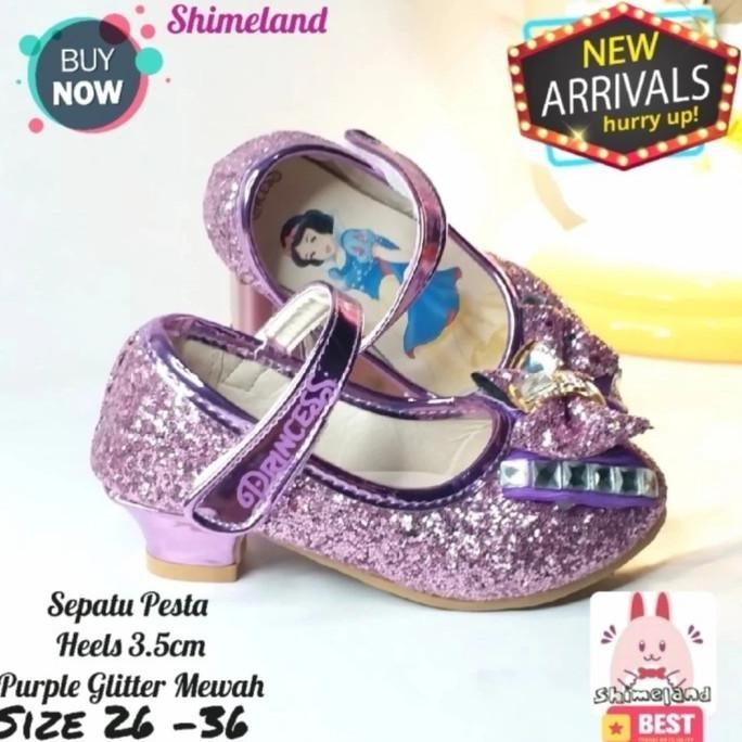 Sepatu Pesta Anak Perempuan Glitter Heels Purple Snow White