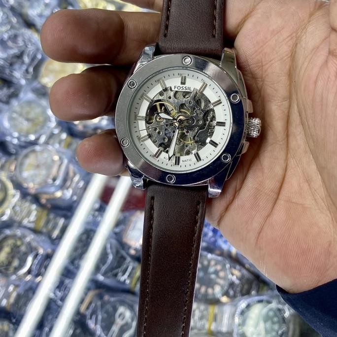 Jam Tangan Pria Fossil Automatic Tali Kulit Warna Coklat Jam Fashion