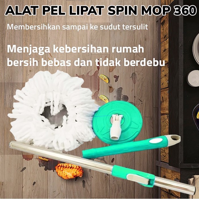 Alat Pel Lipat Peras Tongkat Handle Gagang Pel Lantai Kain Spin Mop Stick Set Putar 360 K02
