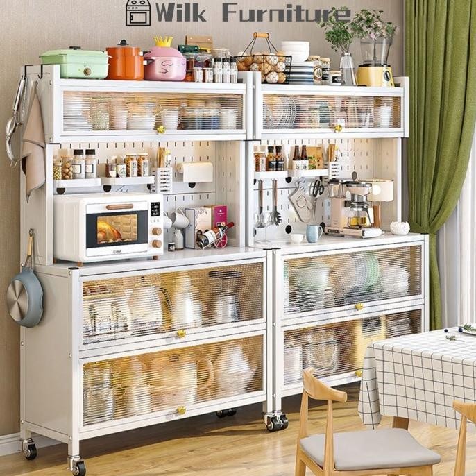 Rak Kabinet Dapur Rak Oven Microwave Rak Penyimpanan Dengan Roda Besi