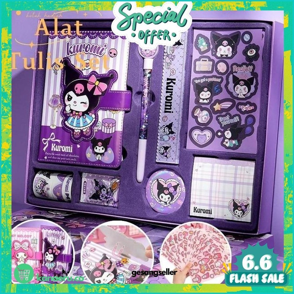 

(Krmi) CodSanrio 9 In 1 Gift Box Alat Tulis Set Diary Stiker Dekorasi Kuromi Melody Badge Hadiah Pelajar Hadiah Anak Perempuan