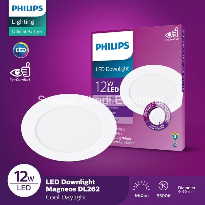 JUAL Lampu Downlight LED Philips 12 watt DL262 MAGNEOS 12W Super Slim