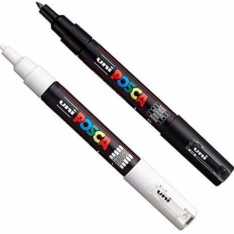 

Set 2 pcs Fineliner Uni Posca PC-1m White & Black - Fine Point Marker
