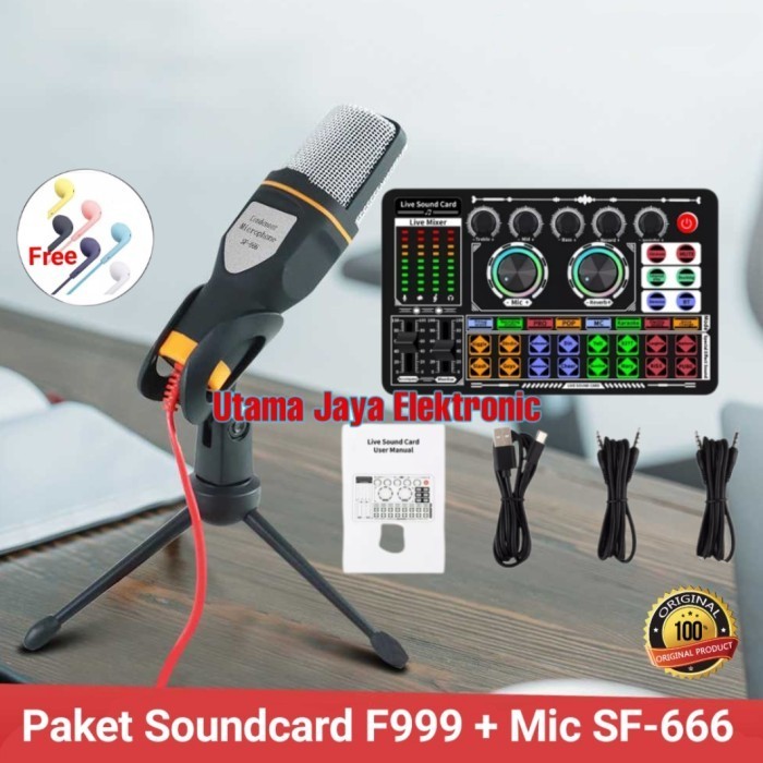 Paket Microphone Sf666 Soundcard F999 Condenser Live Streaming Terbaik
