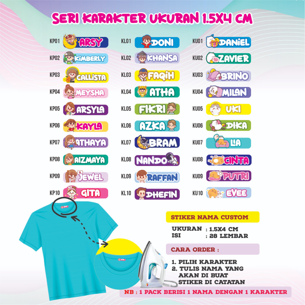 

GM2 28Pcs Stiker Baju Nama Custom / Stiker Kain / Stiker Nama / Stiker Custom / Cetak Stiker Nama