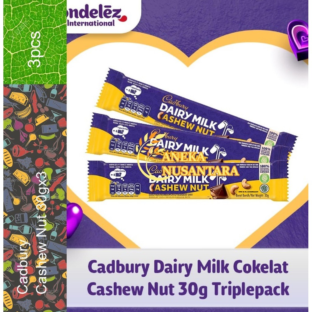 

Cadbury Cokelat rasa Cashew Nut 30g Pack of 3 Cokelat Cadbury Dairy Milk Bundling