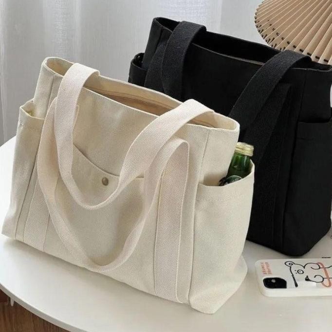 TAS TOTE BAG WANITA KANVAS KULIAH KOREA FASHION TAS BAHU LAPTOP