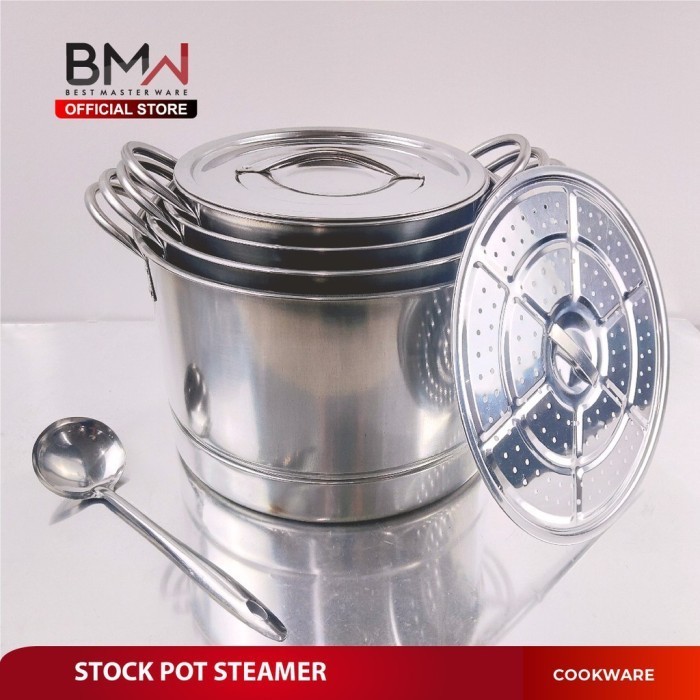 Panci Kukus Dandang 1 Set 4 Pcs Bmw Stock Pot Steamer Stainless Steel