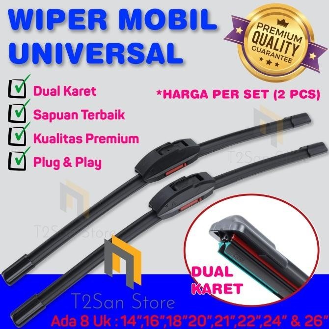 Wiper Mobil Dual Karet Universal / Wiper Double Blade Premium