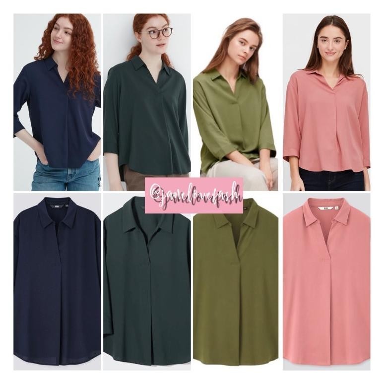 Diskon Uniqlo Blouse Rayon Skipper Lengan Panjang Basic Blouse Uniqlo | Blouse Wanita | Blouse V Nec