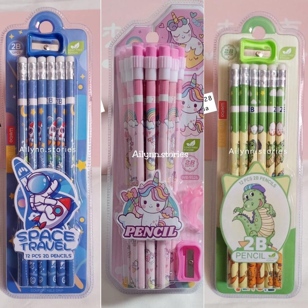 

As Pensil Set Sanrio, Unicorn, Dino, Astronot 12Pc + Rautan (Lagi Viral)