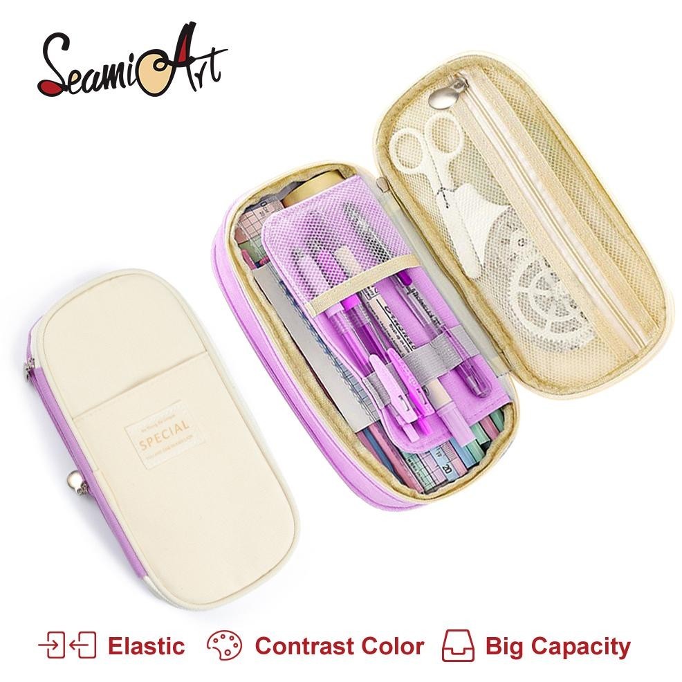 

Seamiart Kawaii Flexible Macaron Multifunction 2 Layers Pencil Case Pen Bag Tas Pensil Kantong Pen (6.6)