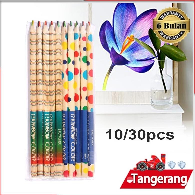 

10pcs/30pcs Pensil Warna Rainbow Color Pencil Pensil Pelangi 4 Warna Bahan Kayu Untuk Anak Sekolah