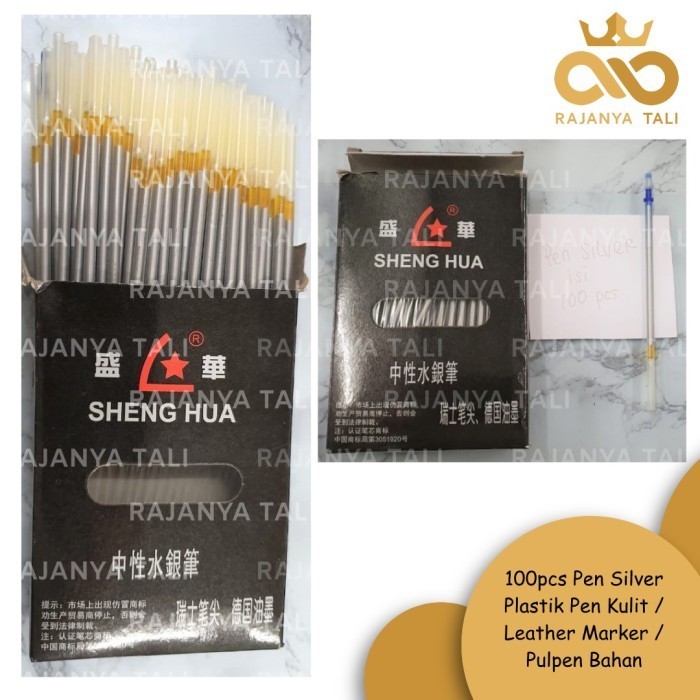 

Arom 100Pcs Pen Silver Plastik Pen Kulit / Leather Marker / Pulpen Bahan