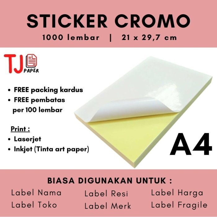 

Sticker Cromo isi 500 lembar A4 / F4 Sticker Glossy / Sticker Licin