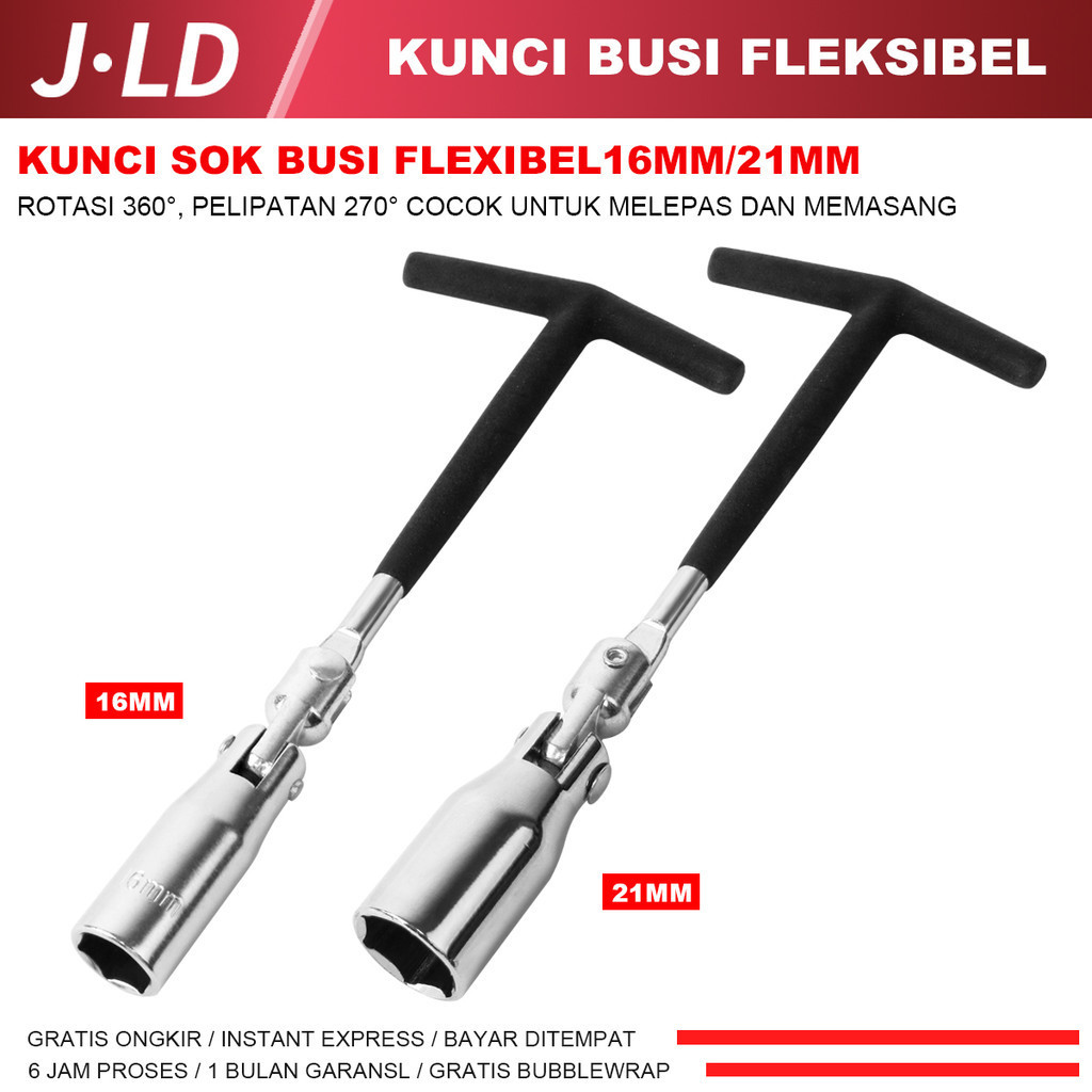 JLD Kunci Busi Fleksibel Kunci Sok Busi Flexibel 16mm/21mm KUNCI BUSI SOK Spark Plug Socket T-Handle