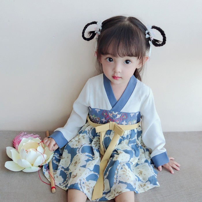 Modern Dress Anak Perempuan Hanbok Korean Gaun Dres Lengan Panjang