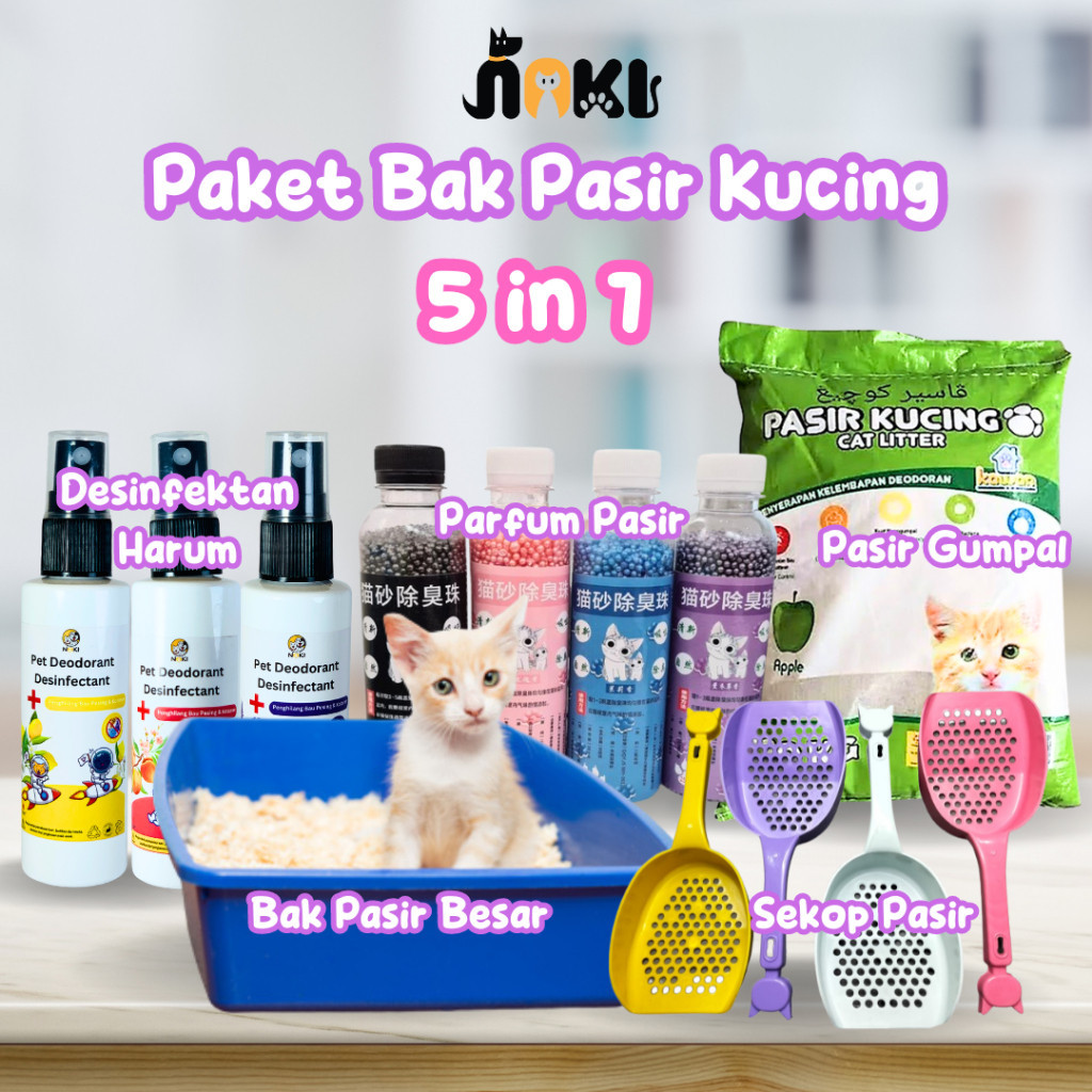 [GROSIR] PAKET CAT LITTER BOX KUCING | BAK PASIR KUCING + SEKOP + PASIR KUCING GUMPAL WANGI 1 KG | T