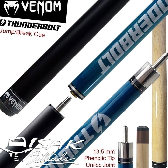 Venom Thunderbolt Jump Break Cue | Blue 13.5Mm Stick Loncat Billiard