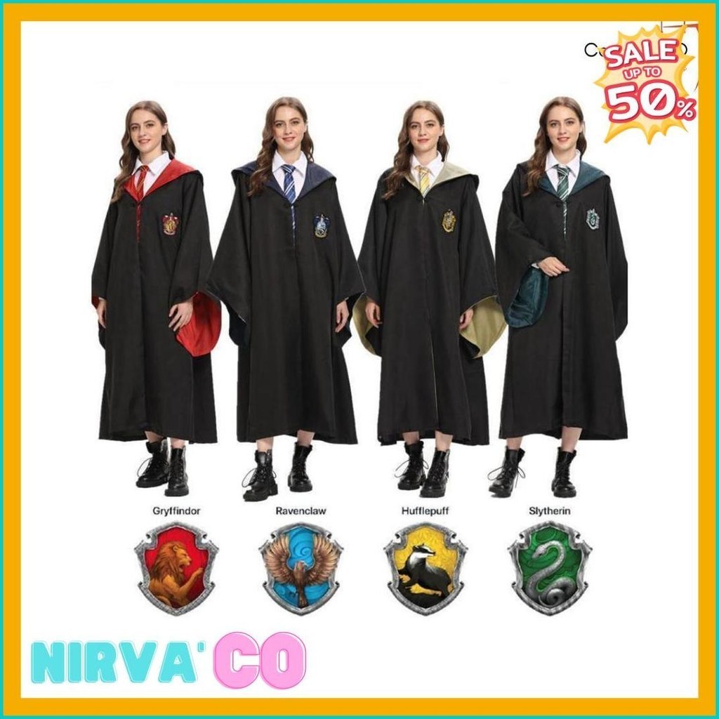 Cosplay Kostum Jubah Pelajar Sekolah Sihir Halloween Pria Dan Wanita Harrypotter Ada Logo (Cod)