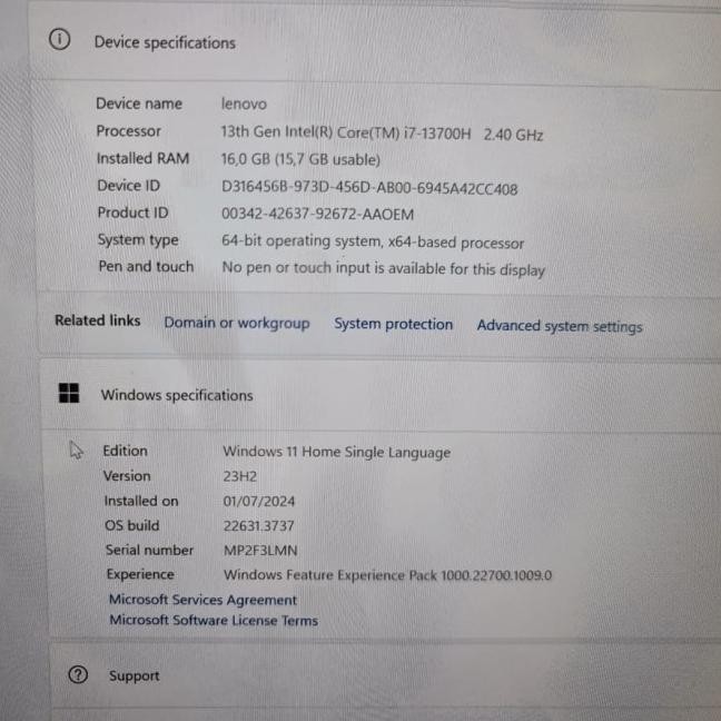 Laptop Lenovo Legion Slim 5 16/512 I7 Second