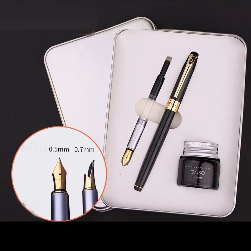 

Pena Fountain Koleksi OASO, Paket Kit Kado Desain Klasik, Dua Ujung Pena Halus (0,5&0,7Mm), dengan Tinta Hitam
