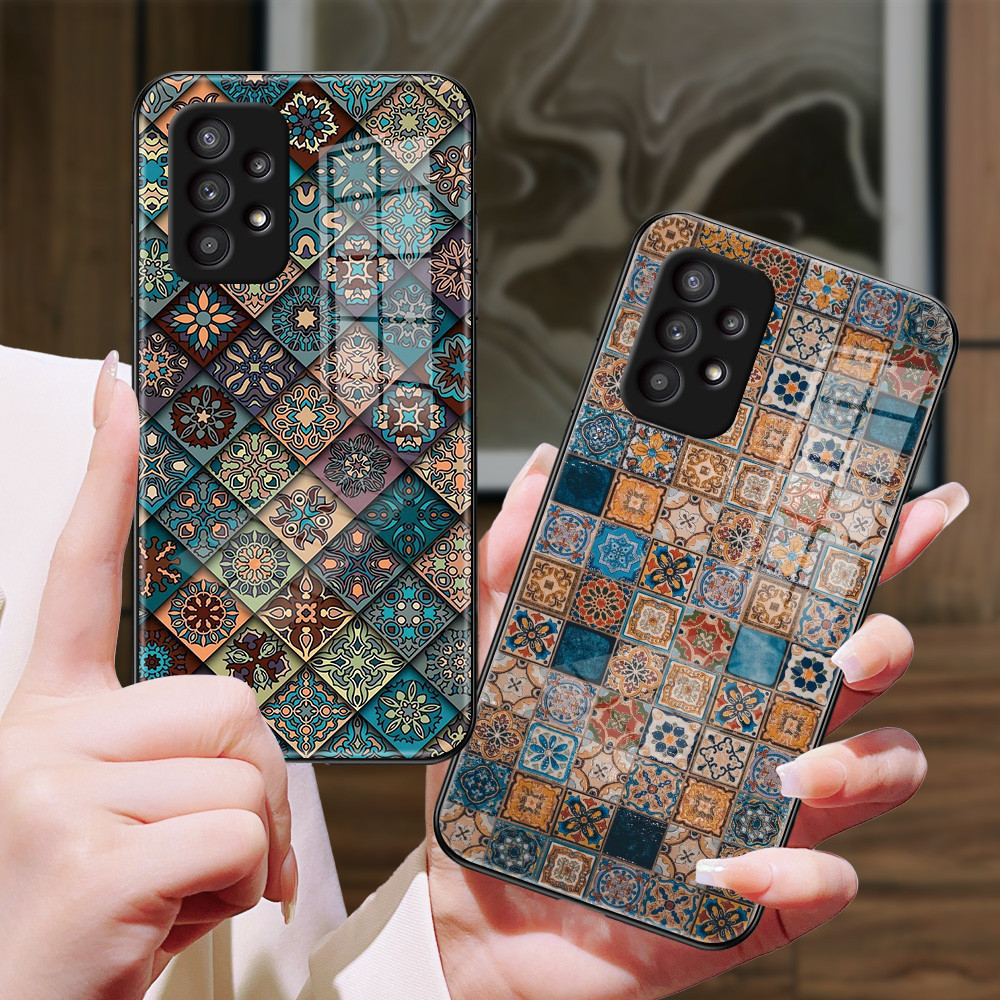 Tekstur kotak-kotak Kaca Case untuk Samsung A73 A72 A71 A70 A55 A54 A53 A52 S A51 A50 A35 A34 A33 A3