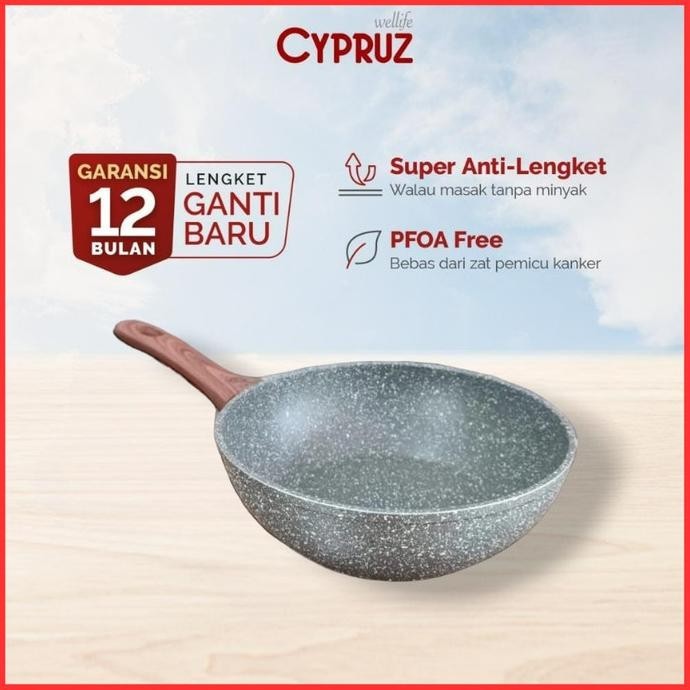 Wok pan marble cypruz teflon keramik wajan anti lengket ukuran 20-28cm