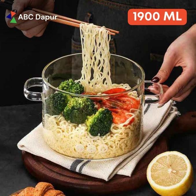 Panci Kaca Glass Cooking Borosilicate Tahan Panas 1900 ML Transparan Premium