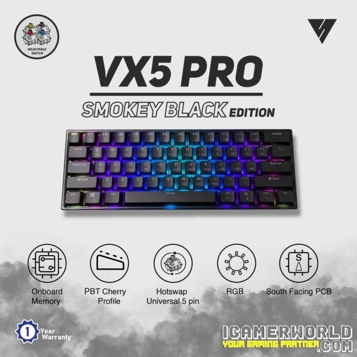 Vortex Series Vx5 Pro Smokey Rgb Hotswap Mechanical Gaming Keyboard