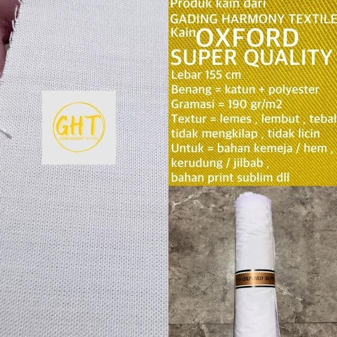 ( per 1 roll ) kain OXFORD SUPER QUALITY lebar 155 cm putih lembut katun polyester bahan baju kemeja