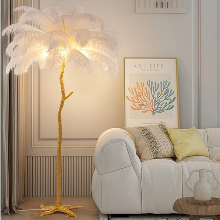 Floor Lamp/Lampu Lantai Bulu Burung Onta/Lampu Hias Motif Bulu Putih Lampu