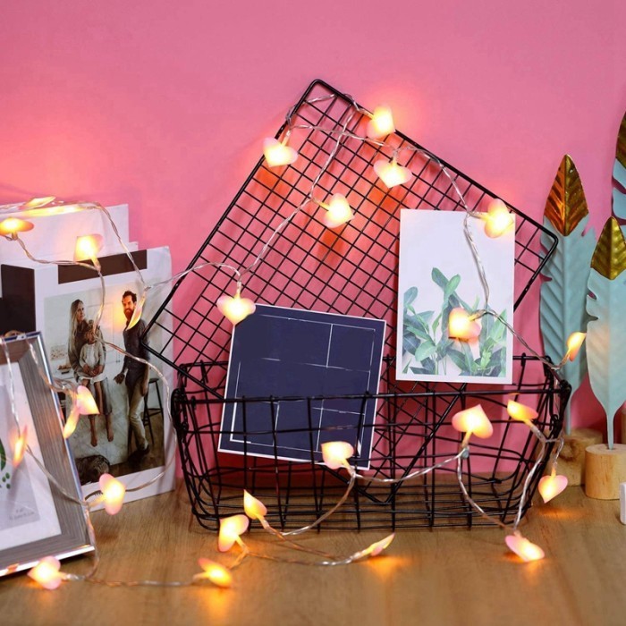 Lampu String Bentuk Hati Hari Valentine, Lampu String 8 Mode Lampu