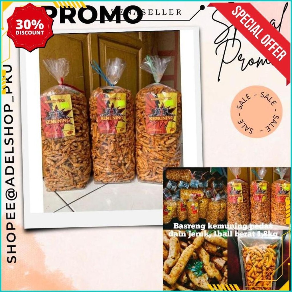 

( 1 Ball Isi 1.8 Kg) Basreng Kemuning Pedas Daun Jeruk Ball Isi 1.8 Kg/ Basreng Viral Enak Bisa Cod