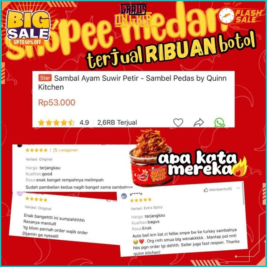 

Quinn Of Spicy Paket Nagih Isi 4 (Empat Hemat Banget) 150G - Sambal Pedas By Kitchen Medan Terlaris