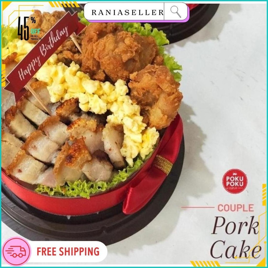 

Couple Pork Cake 2 Orang (2 Lauk) By Poku Poku - Birthday Anniversary Food Hampers Ulang Tahun Original Produk