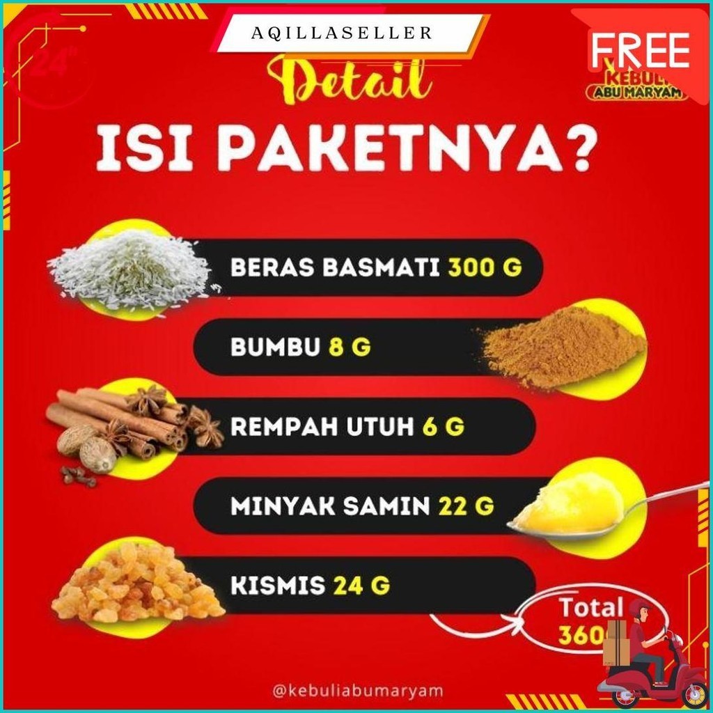 

Paket Super Lengkap Nasi Instan Kebuli, Biryani, Kabsa, Bukhari, Mandi Original Produk