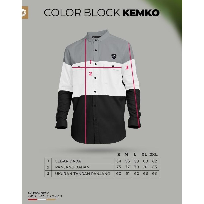 Samase Kemko Color Block U138P Kemeja Koko Baju Pria Lengan Panjang