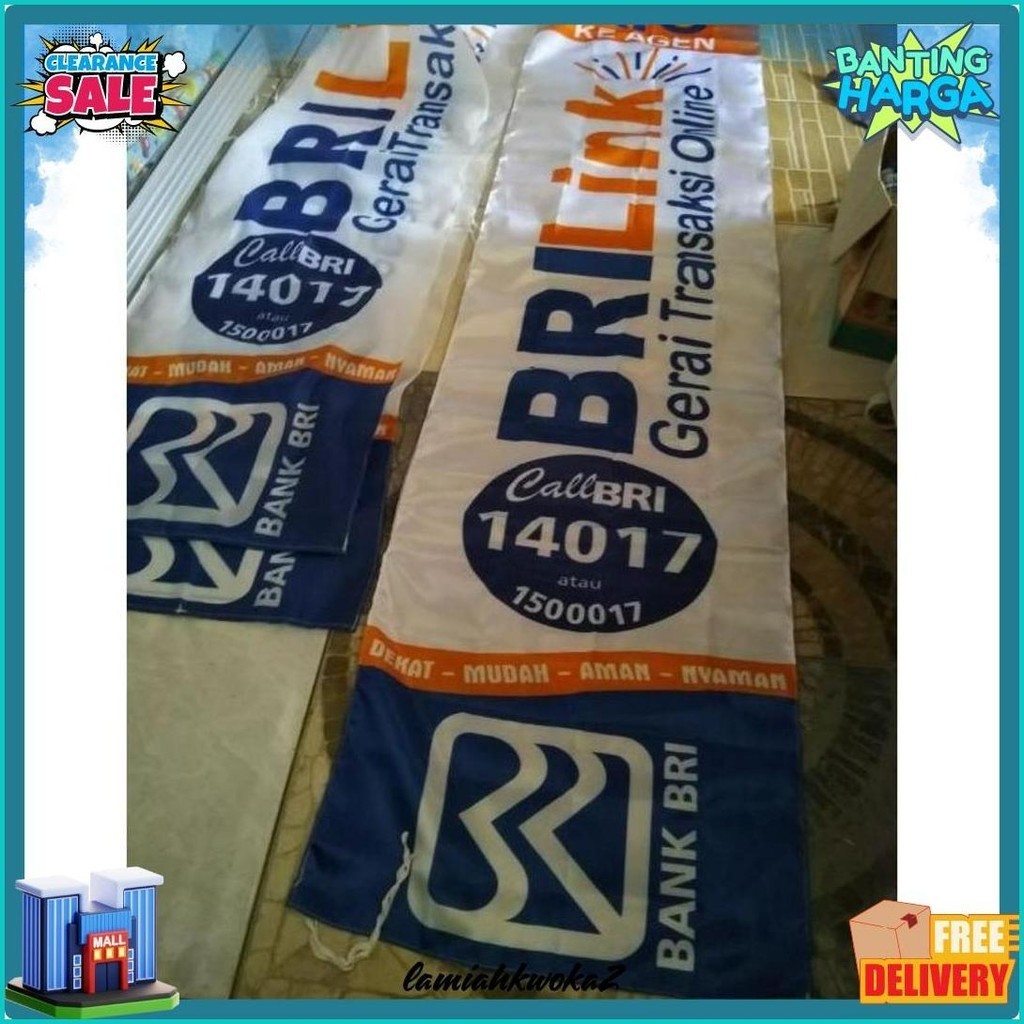 Print Spanduk Kain Umbul Umbul Bendera Agen Bank Bri Link Bca Bni 46 Mandiri Simpedes Perumahan (Lag