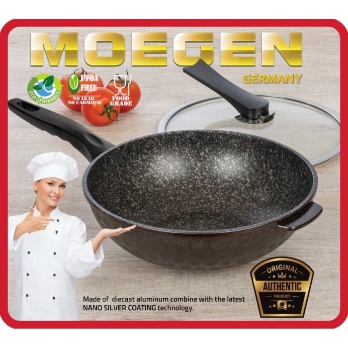 Panci Wajan Wok Pan Moegen 30Cm Teflon Anti Lengket Original