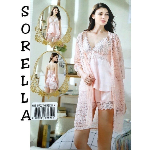 SALE LINGERIE Setelan + Kimono renda SORELLA 2279