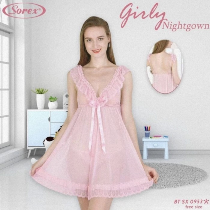 CUCI GUDANG Sorex Lingerie Girly Night Gown BT SX 0953 - Baju Tidur Wanita